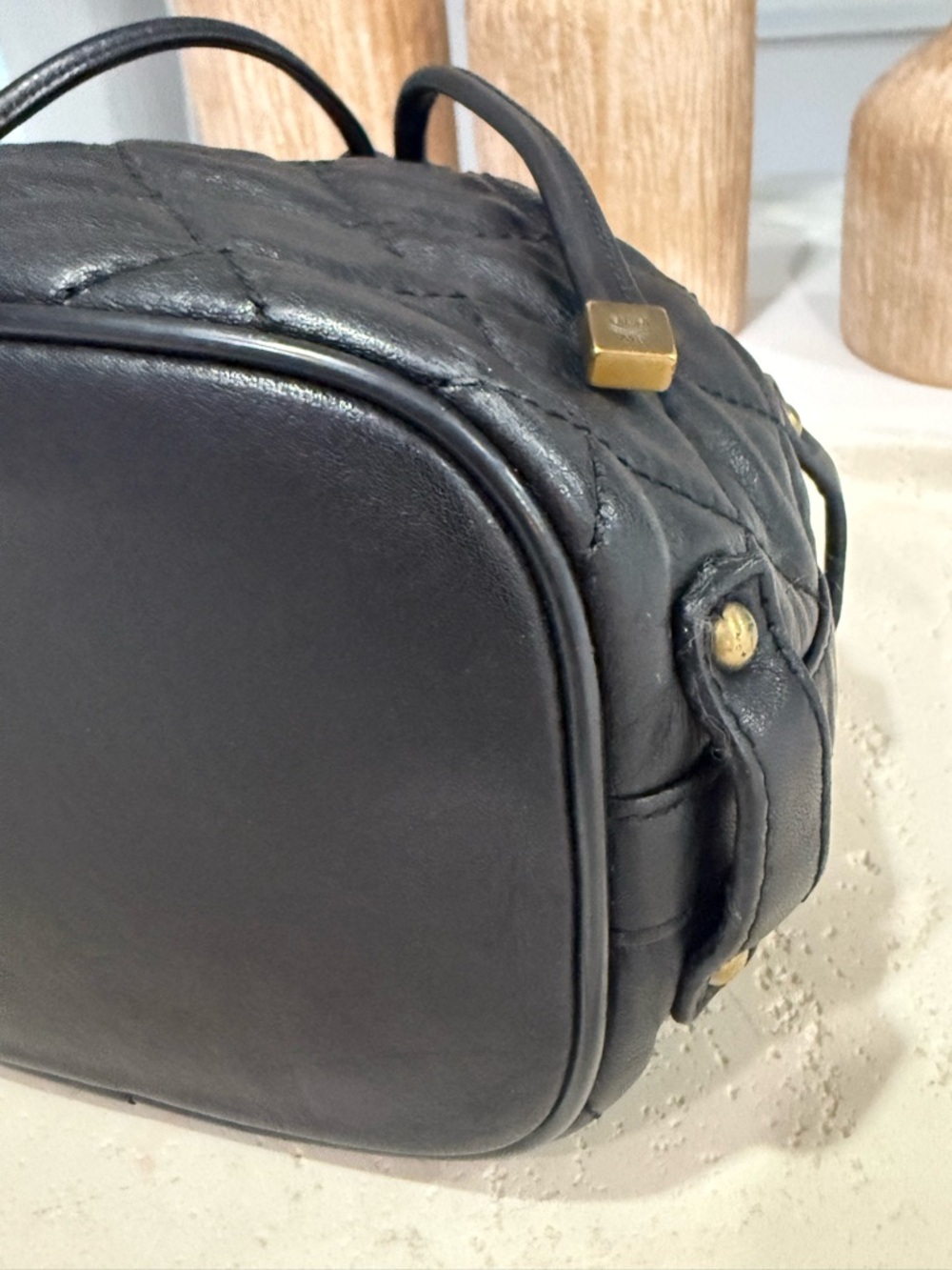 MCM Vintage black Quilted Leather Drawstring Bucket Bag - Authentic w/ COA - Picture 13 of 16